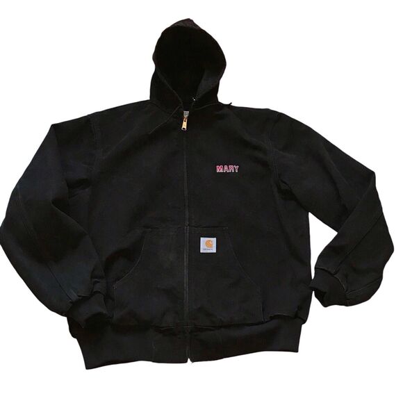 VTG Carhartt Jacket (JR115) -Mens X Large Tall Black Faded Canvas Hooded Work90s - Picture 1 of 11